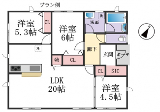 建物価格（参考プラン）　約1500万円（税込み）78.57㎡（約23.67坪）３ＬＤＫ　オール電化住宅