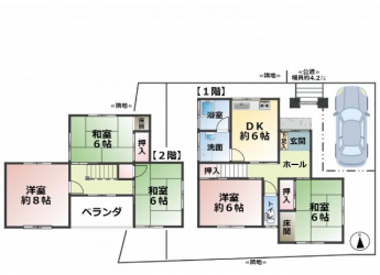 現況古家有。一部傾斜地部分（約３０㎡）がありますが平たん地部分でも約１２３㎡（約３７坪）ございます！