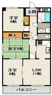 ２階角部屋のお部屋です