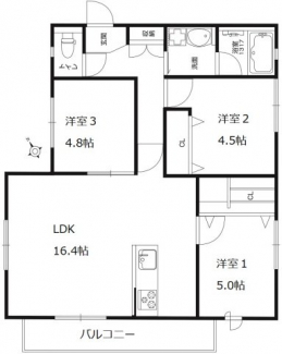 収納たっぷり角住戸の３ＬＤＫです。