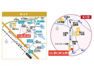 ストークガーデン野口町北野までの現地案内図。