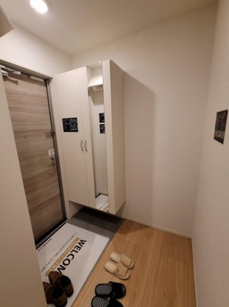 全身ミラーの付いたシューズボックスです。