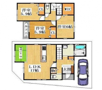 ３ＬＤＫ＋畳コーナー３帖　間取り図