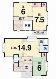 ３ＬＤＫ　ＬＤＫ１４．９　和６　洋７．５　　洋６