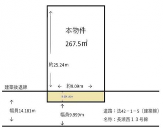 土地図　再建築の際は約４．１８ｍの後退が必要です。土地有効面