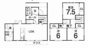 ３ＬＤＫ　ＬＤＫ１６　洋７．５　洋６　洋６