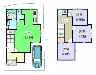 建物面積９０．５１㎡（約２７．３坪）ございます。