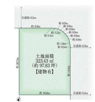 整形地　北東角地　建築条件なし売り土地　古家あり