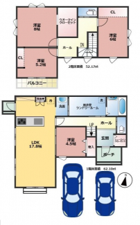 建物面積114.27㎡　4LDK　シューズインクローゼット　ウオークインクローゼット