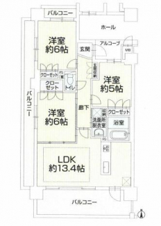 ３面バルコニー、南向きです。