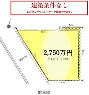 更地　建築条件なし売り土地　土地間口　広々１７．４ｍ