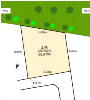 更地　建築条件なし売り土地　土地間口　広々１６．５１ｍあり