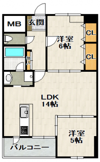 デザイナーズマンションの2LDK　お部屋をリビングとつなげて使うことも可能