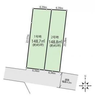 全２区画　更地　整形地　建築条件なし売り土地　本件１号地