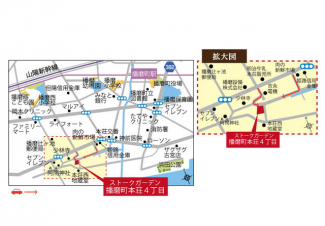 ストークガーデン播磨町本荘４丁目までの現地案内図。