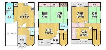 建物は１６０．１５㎡もある広々としたガレージ付き６ＬＤＫです