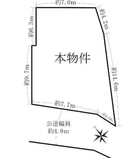 更地　南西向き　建築条件なし売り土地