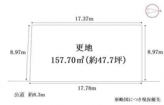 更地　東向き　整形地　建築条件なし売り土地　前面道路幅８．３