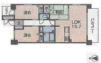 ３ＬＤＫ　　ＬＤＫ１５．７　和６　洋６Ｘ２