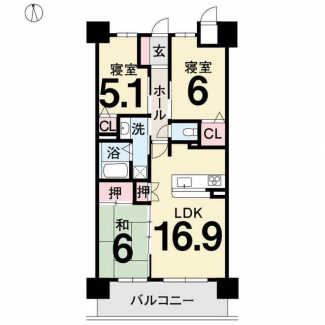 ３ＬＤＫ　ＬＤＫ１６．９　洋６　洋５．１　和６