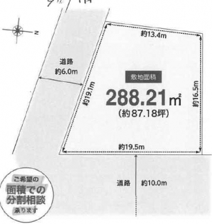 更地　南東角地　建築条件なし売り土地