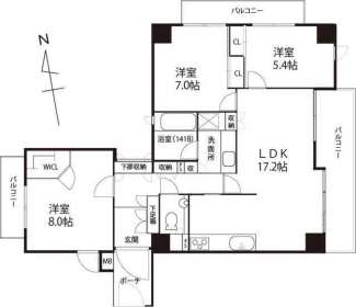 専有面積：８５．２０㎡　ＬＤＫ１７．２帖