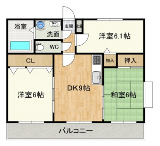 3DK 　南向き3部屋