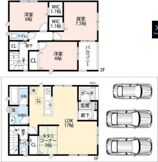 ３ＬＤＫ＋畳コーナー３帖　間取り図