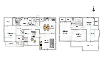 【現況間取】５ＬＤＫ　建物面積：１２８．３３㎡（３８．８２坪