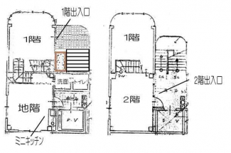 物件は、地下１階＋１階＋２階の３つの層の構造です。