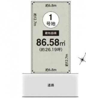 更地　整形地　南東向き建築条件なし売り土地　本件１号地　全４