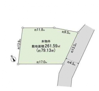 東向き　整形地　建築条件なし売り土地　古家あり