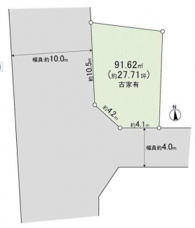 南東角地　整形地　建築条件なし売り土地　古家あり