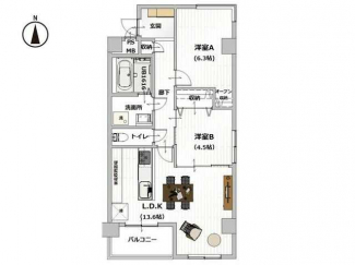 【リノベーション後の間取り】２ＬＤＫ　建物面積：５６．３７㎡