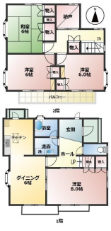 4DK　1階54.43㎡　2階52.90㎡　延床面積107.33㎡　