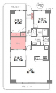 3LDK　専有面積76.80㎡　LDK18.0帖