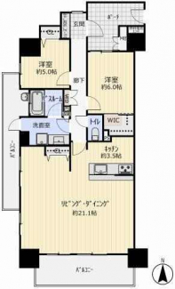 ８２．００平米、２LDK。広々としたリビングです。