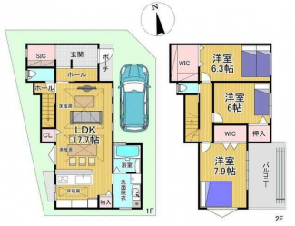 ２０１９年（令和１年）１１月建築の２階建ガレージ付き広々３Ｌ