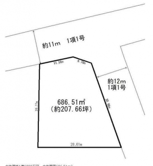 更地　北西角地　建築条件なし売り土地　事業用地