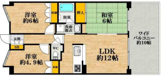 広いバルコニーが特徴の６ＬＤＫ・６０．７㎡