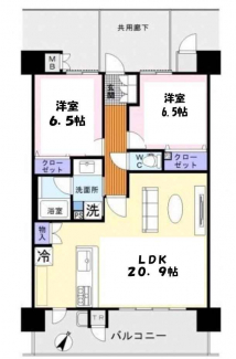 2LDK！リビング広い２０帖！