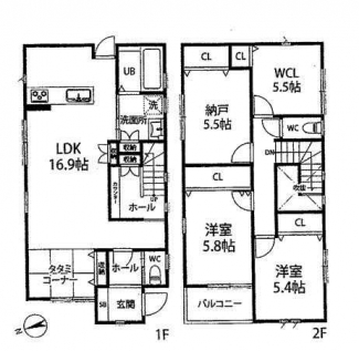 ４ＬＤＫ　＋畳コーナー３帖　間取り図