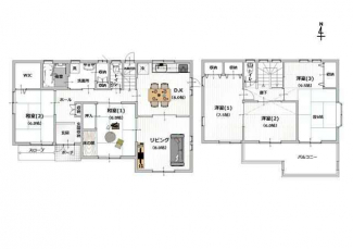 【現況間取】５ＬＤＫ　建物面積：１２８．３３㎡（３８．８２坪