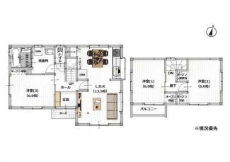 リフォーム後の間取図：３ＬＤＫ　建物面積：７５．３３㎡（２２