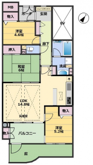 専用庭のある３LDKの間取りです。