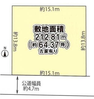 整形地　南向き　建築条件なし売り土地　古家あり