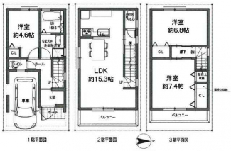 ガレージ付きの３ＬＤＫです。ミストサウナ・浴室暖房乾燥機・食