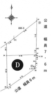 ２分割の場合Ｄ号地　南向き　土地面積７２．９９㎡　価格１７０