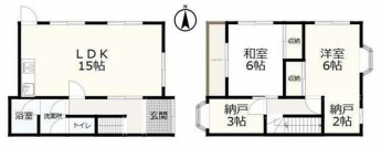 広々とした２ＬＤＫと納戸が２ヶ所もあります。屋根裏収納庫も付