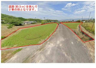 道路（公道）を挟んで２筆の田となります